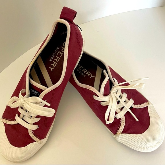 Sperry Women's Burgundy Canvas Sneakers Size 7.5 Lace Up Closure Memory Foam - Picture 9 of 10